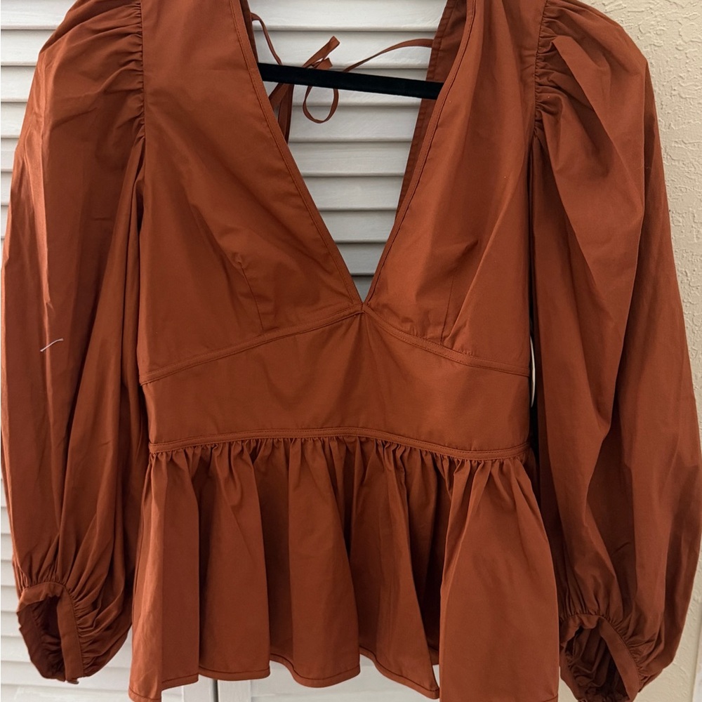 STAUD Luna Top Peplum V-Neck Blouse - Women NWT - Picture 2 of 7